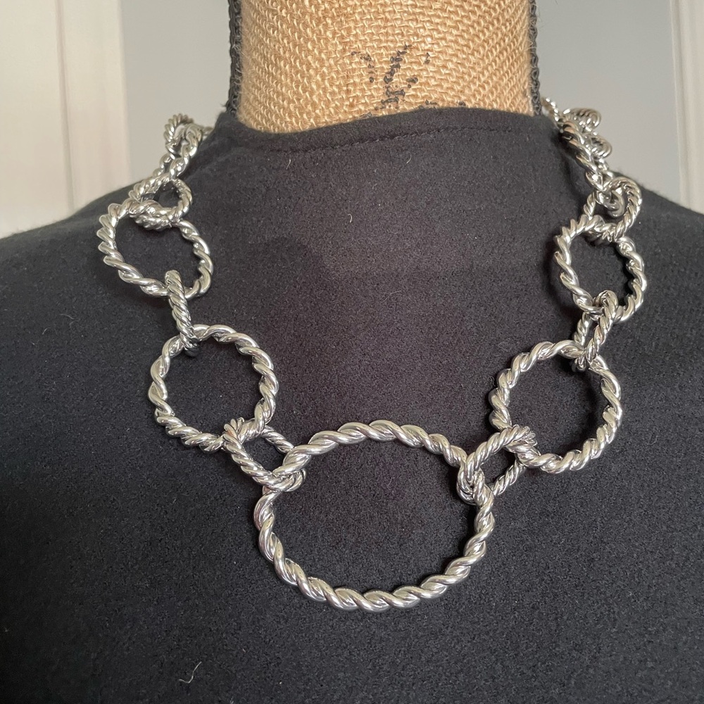 Chico’s CHANELE Silver Statement Necklace with Twisted Rope Design